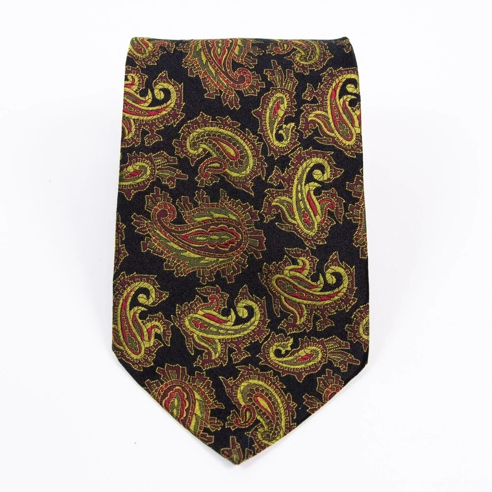 Bugatchi Mens Black Gold Paisley Silk Neck Tie Made in Italy‎